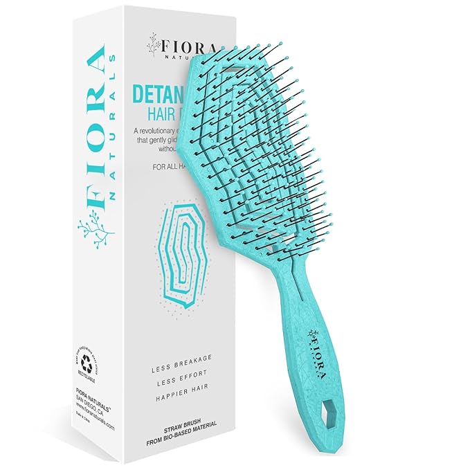 Fiora Naturals Hair Detangling Brush for Women - Detangler Hair Brush w/Flexible Soft Bristles- Gently Glides Through Tangles - Curly, Fine, Dry and Shower Wet HairBrush, cepillo para cabello - Cyan