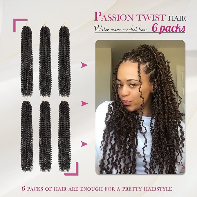 Dansama 6 Packs Passion Twist Hair Water Wave Braiding Hair for Butterfly Style Crochet Braids Bohemian Hair Extensions (24inch, #4, Economy Pack)