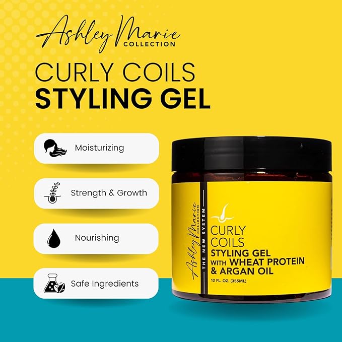 The Hair Diagram - Ashley Marie Curly Coils Styling Gel with Wheat Protein & Argan Oil - Nourishing Natural Ingredients - Moisturizing Gel For Curly Hair - Color Safe - Paraben & Sulfate Free - 12oz