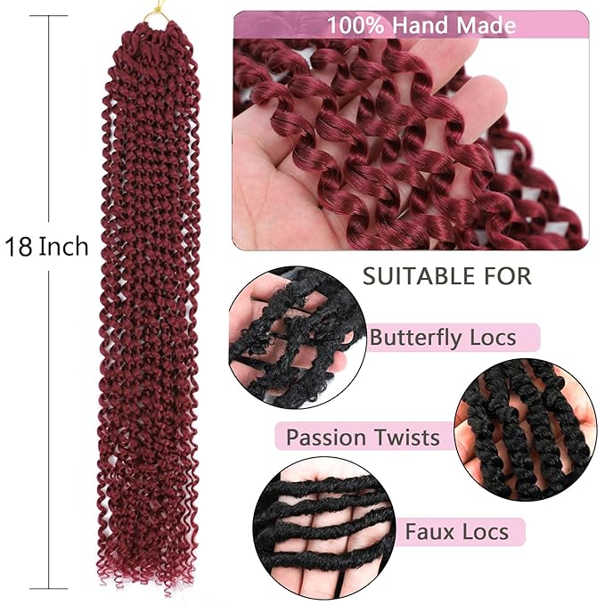 Alrence Passion Twist Hair 18 Inch 8 Packs Water Wave Crochet Hair Curly Braiding Hair For Butterfly Locs Long Bohe Crochet Braids (18 Inch (Pack of 8), BG#)