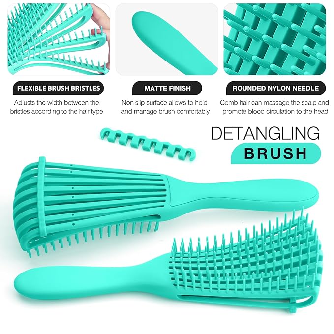 Hommtina Detangling Brush Set Getting Shine and Makes Hair Smooth, Curly Hair Brush for Adult & Kids Wet or Dry Hair(Green Pink Black + Black, 3 PCS)