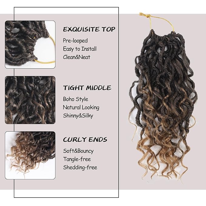 Goddess Locs Crochet Hair,10 Inch 9 Packs Synthetic Faux Locs Crochet Hair for Black Women,River Locs Hair Extensions Boho Style Pre looped Faux Locs with Curly Ends