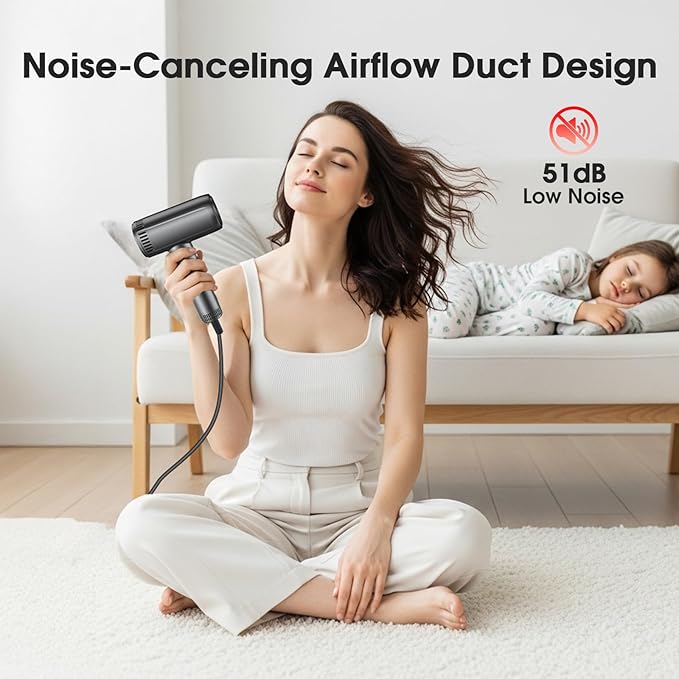 Hair Dryer with Magnetic Diffuser Attachments, Professional High Speed Ionic Blow Dryer for Fast Drying,9 Heat & 2 Speed Settings,Auto Clean and Cool Shot,Compact Hair Blow Dryer for Travel,Salon,Home