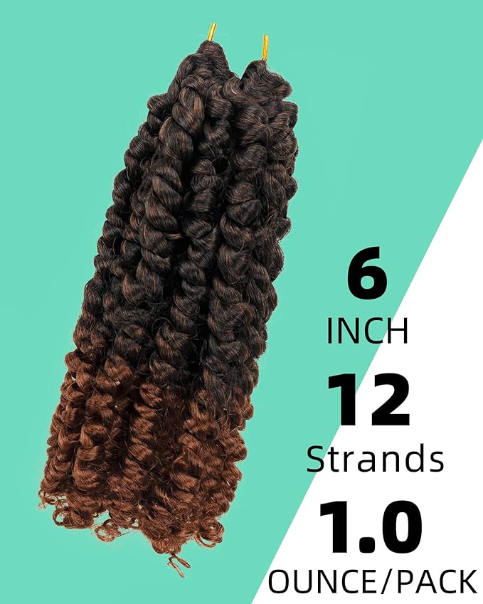 Pre-Twisted Passion Twist Crochet Hair for Black Women Passion Twist Hair Pre Looped Bohemian Braids 6 Inch 8 Packs Ombre Black to Brown Short Bob Curly Crochet Braiding Hair Extensions(6"-8P T30)