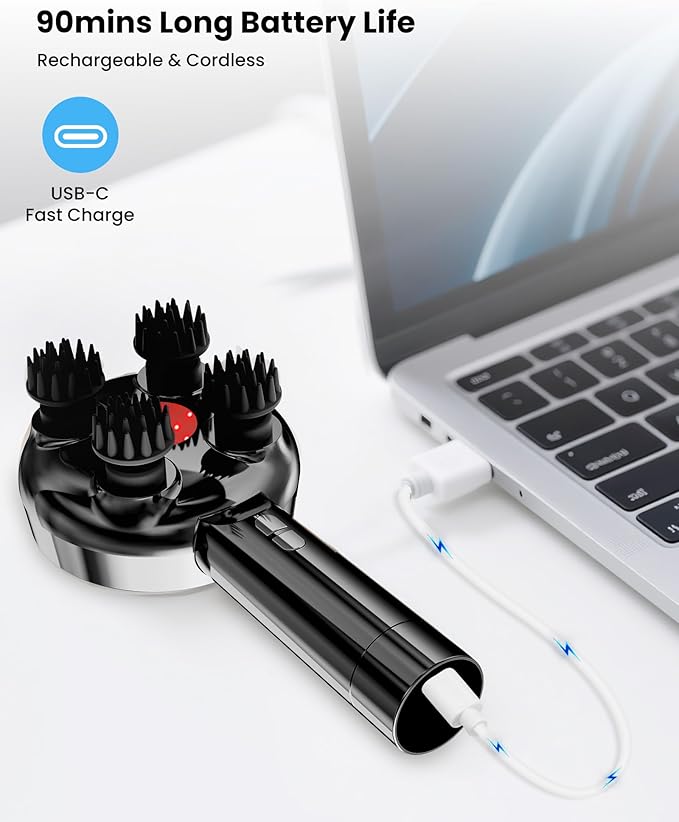 COMFIER Handheld Scalp Massager Hair Growth,Cordless Hair Head Massager with 3 Modes & 8 Silicone Claws,IPX7 Waterproof Body Massager for Stress Relax,Pet Massage,Head Scratcher,Gifts Men,Women(Black)