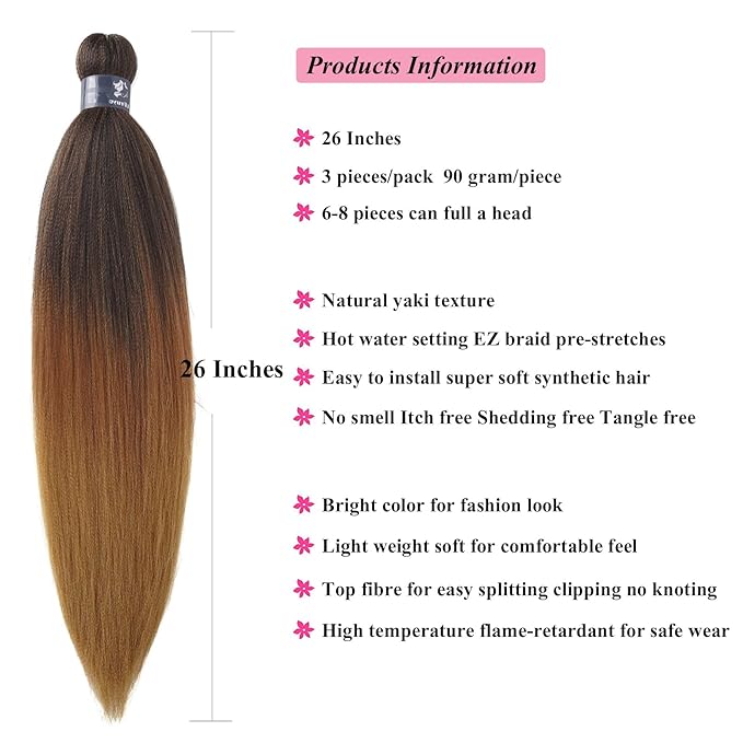 1B/30/27 Ombre Braiding Hair Pre Stretched Kids Kanekalo Braiding Hair Extensions for Braiding Box Braids Knotless Prestretched Pre Sectioned Braiding Hair Ombre 26 inch