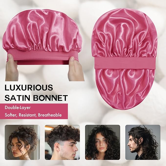 Satin Silk Bonnet for Sleeping, Double Layer Silk Sleep Cap for Men & Women, Soft Satin Lined Bonnet for Curly Hair