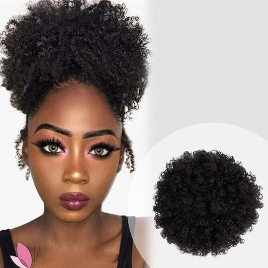 GLAM21USA Afro Puff Drawstring Ponytail Retro Kinky Curly Ponytail Wig Clip in Bun Hair Piece for Black Women Synthetic Hair Extension (SMALL, 4 (Medium Dark Brown))