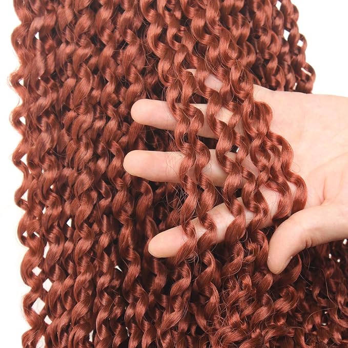 24 Inch Copper Red Passion Twist Hair 7 Packs Water Wave Crochet Hair For Butterfly Locs Goddess Locs Long Bohemian Curl Hair Synthetic Braiding Hair Extensions (24 Inch,350#)