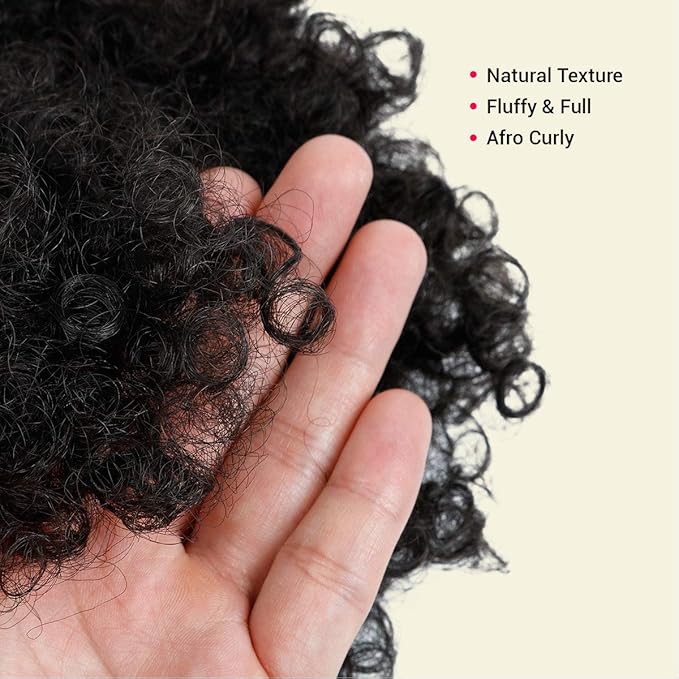 GLAM21USA Afro Puff Drawstring Ponytail Retro Kinky Curly Ponytail Wig Clip in Bun Hair Piece for Black Women Synthetic Hair Extension (SMALL, 4 (Medium Dark Brown))