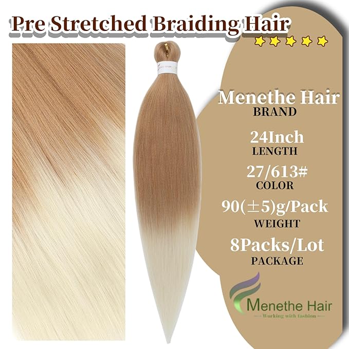 Pre Stretched Braiding Hair,Professional Hair Extensions Hot Water Setting Synthetic Fiber Crochet Twist Braids(24Inch,27/613#)