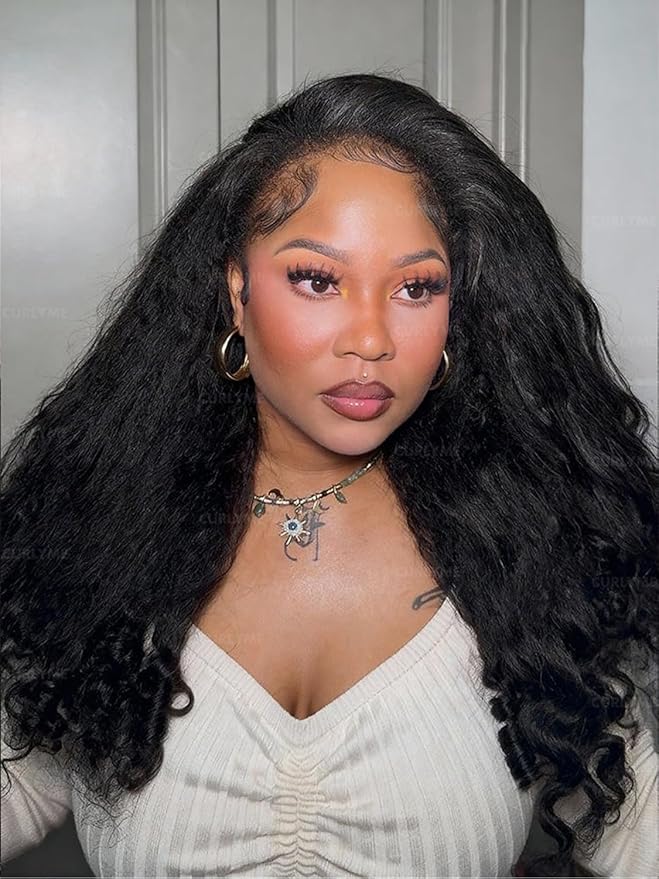 Curlyme Kinky Straight Half Wig Human Hair 3 In 1 Drawstring Wig Glueless Install With Spiral Curly Full Ends Flip Over For Beginner Ponytail Headband Wig Human Hair 22 Inch