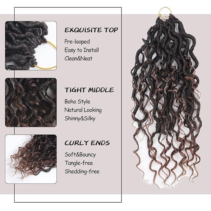 Goddess Locs Crochet Hair,12 Inch 9 Packs Synthetic Faux Locs Crochet Hair for Black Women,River Locs Hair Extensions Boho Style Pre looped Faux Locs with Curly Ends