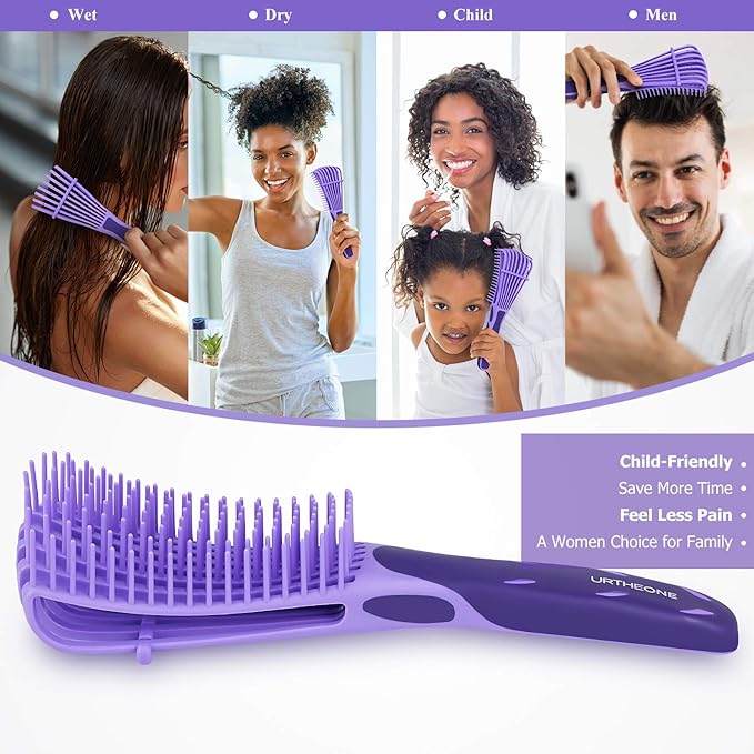 Hair Brush,URTHEONE Detangler Brush and Wide Tooth Comb Set for Black Natural Curly Wet Dry Thick Straight Long Hair, Afro American Type 3a-4c, Comfortable Grip