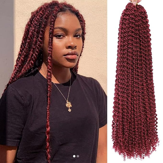 Passion Twist Hair Burgundy Red 24 Inch 8 Packs Passion Twist Crochet Hair For Women Passion Twists Braiding Hair Long Bohemian Spring Twist Hair Crochet Braids Synthetic Hair Extension (24 Inch, BG#)
