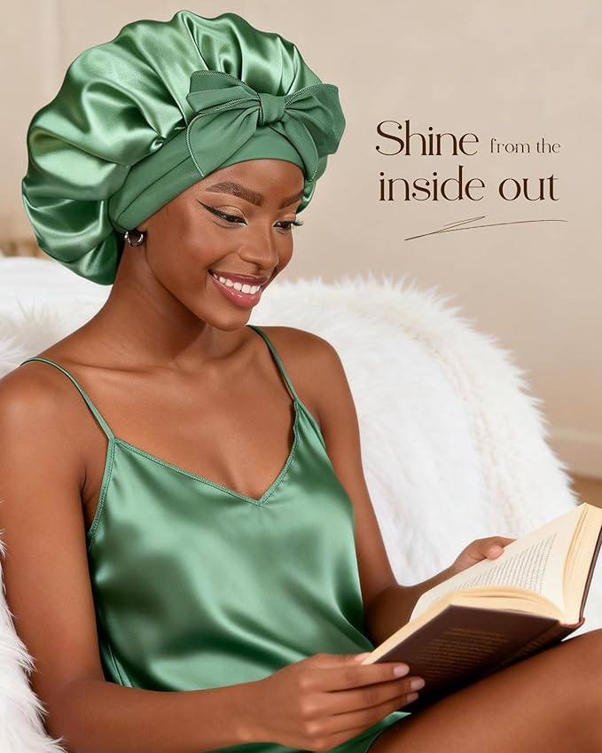YANIBEST Silk Bonnet for Sleeping Women Adjustable Double Layer Satin Bonnet Reduce Friction Prevent Frizz Natural Curly Hair