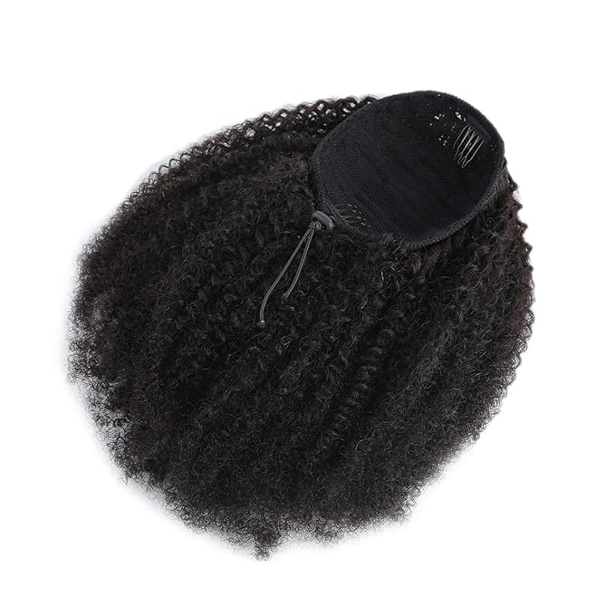 Afro Puff Drawstring Ponytail Human Hair Bun For Black Women 150% Density 10A Brazilian Virgin Human Hair Afro Kinky Curly Clip In Ponytail Extension Human Hair Pieces 150g (14, afro ponytail)