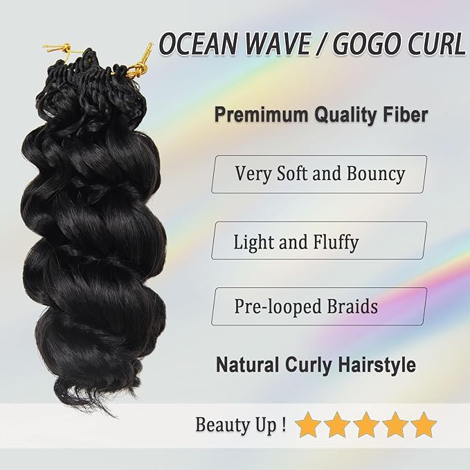 Short Curly Crochet Braids for Black Women 8 Inch Soft GoGo Curl Crochet Hair, Prelooped Ocean Deep Water Wave Hair Crochet Tangle Free Curly Hair Braid Touch as Human Hair 7 Packs