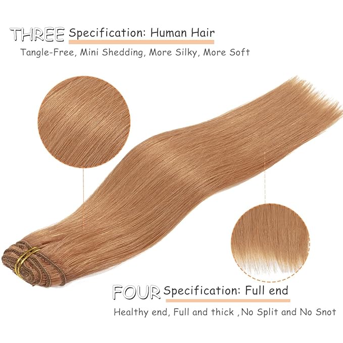 Caliee 16Inch Remy Hair Extensions Clip in Human Hair Soft Silky Straight Hair Extensions Clip ins Color 30 Auburn Brown Human Hair Clip in Extensions Invisible Double Weft Lace Clip ins 120G 7PCS