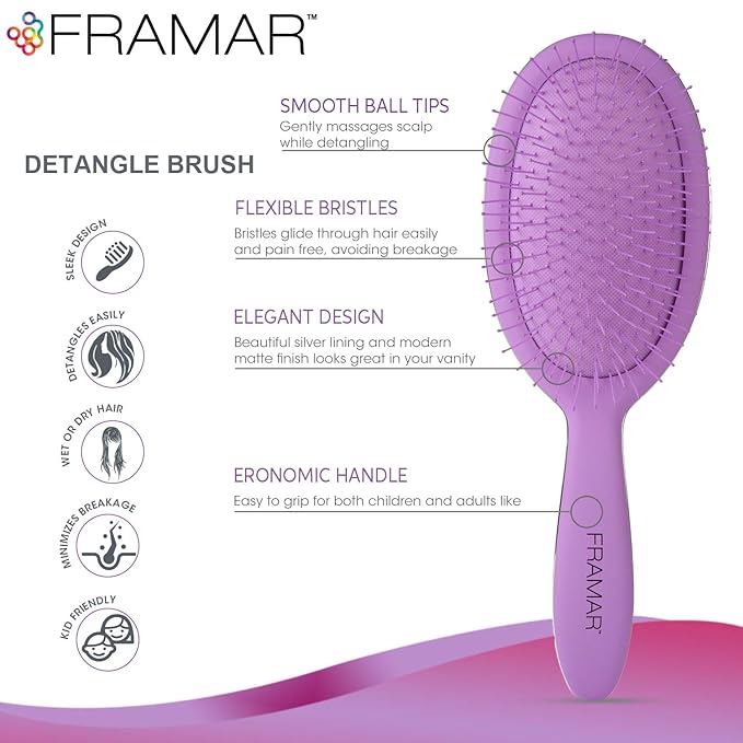 Framar Detangling Brush for Curly Hair – Hair Brushes for Women, Wet Hairbrush For Women, Hairbrushes, Purple Hair Brush Detangler, Reduces Breakage, Frizz and Static – Purple