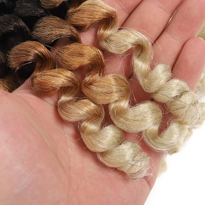 Jamaican Bounce Crochet Hair Extensions 8 inch Ringlet Wand Curl Crochet Hair Blonde Brown Ombre Curly Crochet Braids Blonde 3 Tone Ombre Crochet Braiding Hair 100 Roots