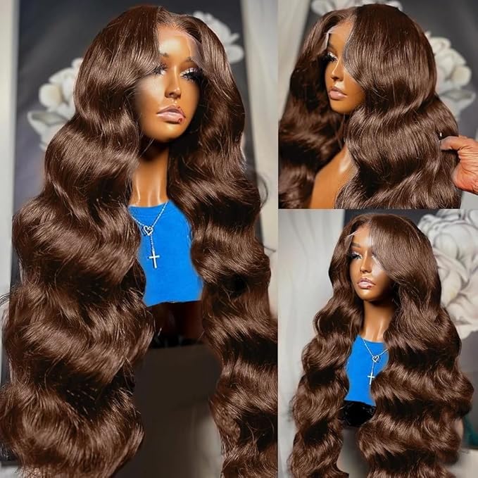 Full 200% Density 13x6 Body Wave HD Transparent Lace Front Wigs Human Hair Pre Plucked for Women Chocolate Brown Lace Front Wigs Human Hair with Baby Hair 100% Virgin Brazilian Hair 20inch