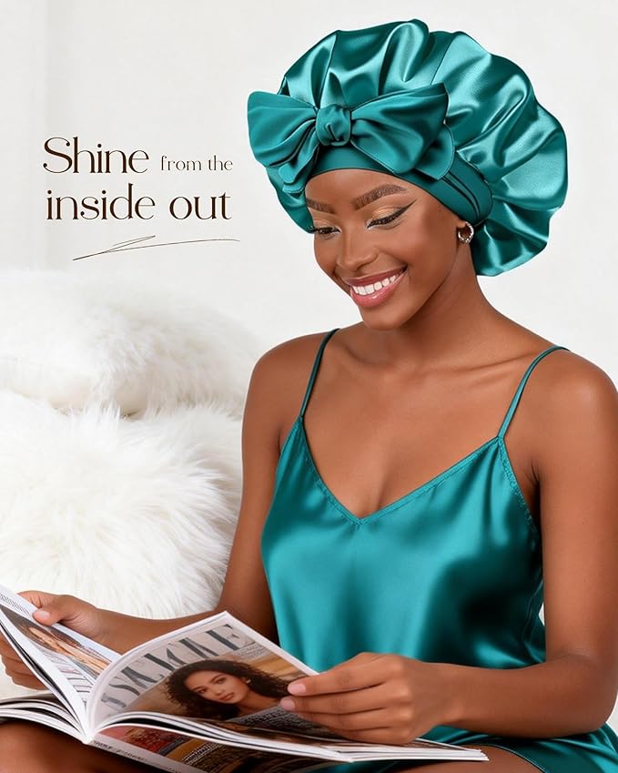 YANIBEST Silk Bonnet for Sleeping Women Adjustable Double Layer Satin Bonnet Reduce Friction Prevent Frizz Natural Curly Hair