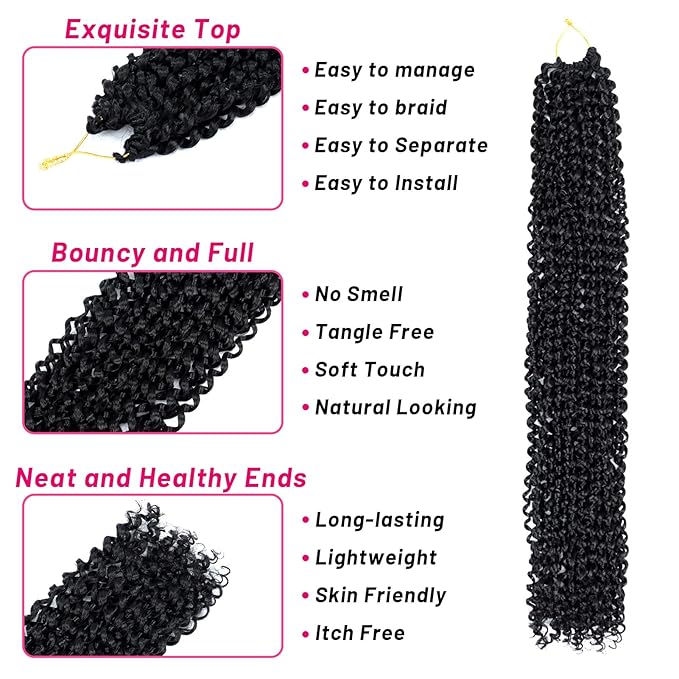 Dorsanee Passion Twist Hair 24 Inch 7 Packs Water Wave Crochet Hair Long Bohemian Curly Braiding Hair for Butterfly Locs, Faux Locs, Boho Style Spring Twist Crochet Braids (1B#)