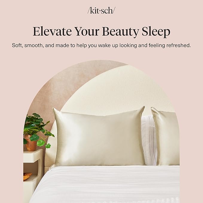 Kitsch Satin Pillowcase with Zipper for Hair & Skin, Softer Than Silk Pillow Cases Queen, Wrinkle-Free, Smooth and Cooling Satin Pillow Covers, Standard Size 19"x26" - Sage