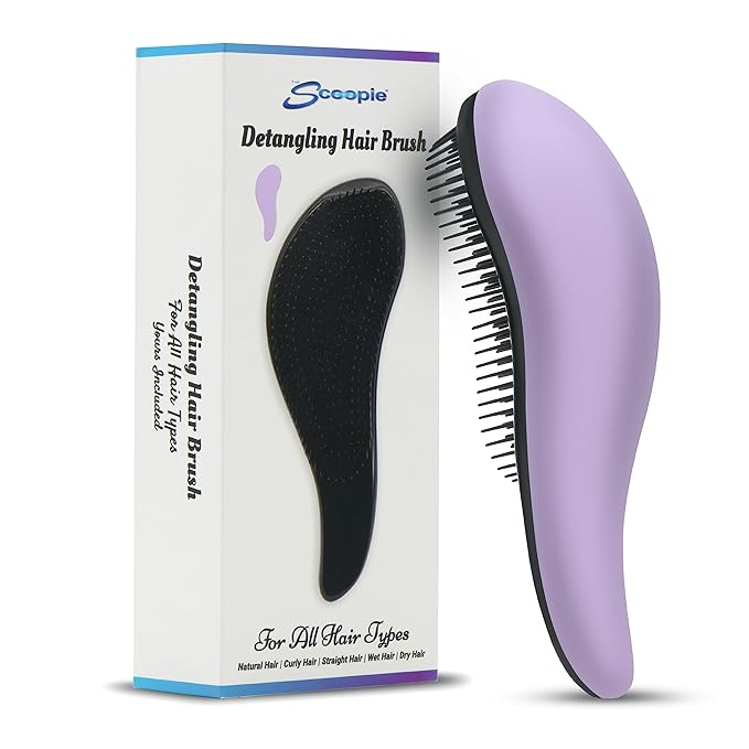 Hair Brush For Curly Hair, Detangling Hair Brushes for Women With Soft Flexible Bristles, Travel Hair Brush For Kids, Straight, Natural, Curly, Dry, Or Wet Hair, The Scoopie (Purple)