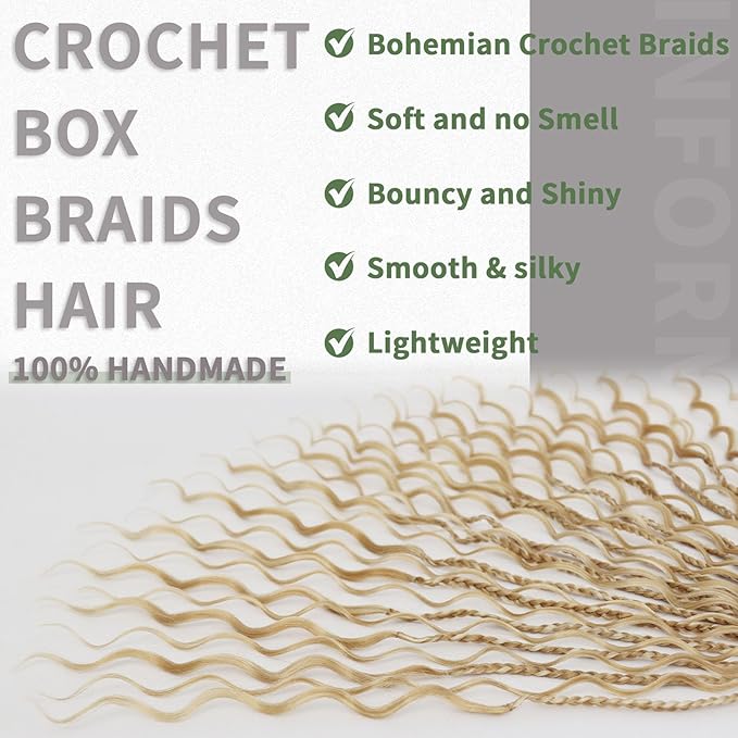 24 Inch Goddess Box Braids Crochet Hair 7 Packs Boho Braids Pre Looped Crochet Braids With Curly Ends Synthetic Bohemian Crochet Braiding Hair for Women, P27/613