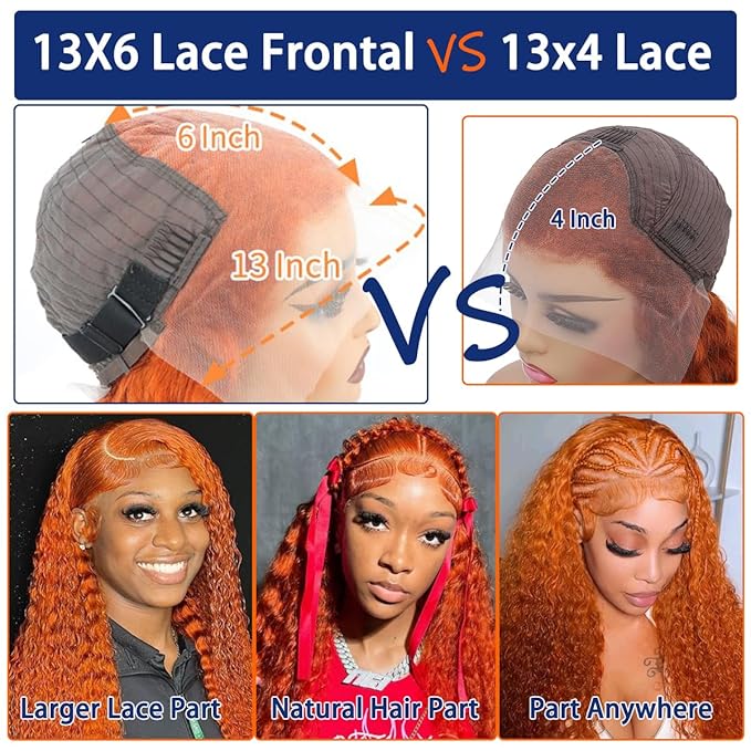 Deep Wave Lace Front Wigs Human Hair 13x6 Ginger Orange Wig Human Hair 210% Density 13x6 HD Transparent Lace Frontal Wet and Wavy Wig 22Inch