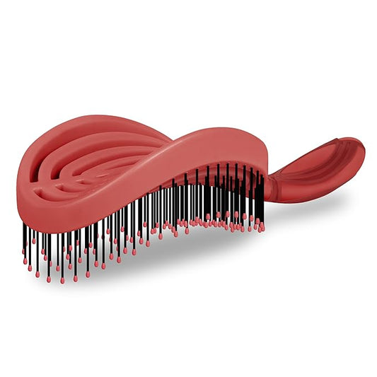 NuWay 4HAIR® DoubleC PRO® U.S. Patented Double Curved Detangling Brush is Hair Dryer Safe (Red)