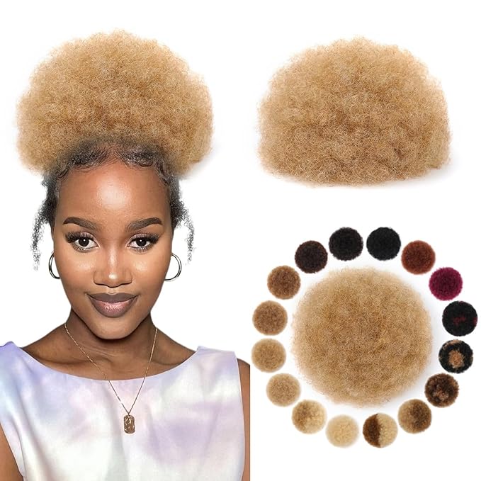 Ponytail Extension for Black Women #27 Honey Blonde 4c Human Hair Medium Kinky Curly Durable Natural Soft and Smooth Hair Extensions Clip On Ponytail Bun