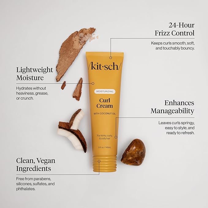 Kitsch Moisturizing Curl Cream for Curly Hair – Lightweight Curly Hair Products for Men & Women | Defines Curls, Controls Frizz & Boosts Shine | Hydrating Curling Cream - Ideal Gifts for Women