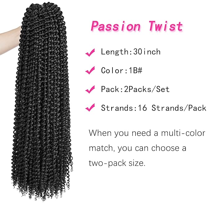 Ubeleco 30 Inch Passion Twist Hair, Water Wave Crochet Hair for Women Black Passion Twists Braiding Hair Long Bohemian Synthetic Hair Extensions Passion Twist Crochet Hair (30 Inch (Pack of 2),1B)