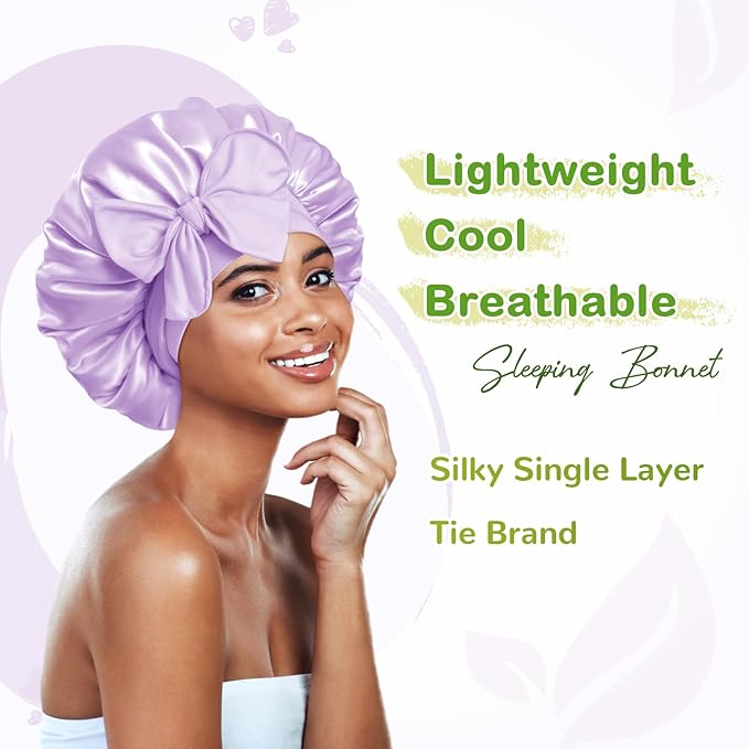 BONNET QUEEN Silk Bonnet Satin Bonnet Hair Bonnet for Sleeping Sleep Cap Bonnets for Women Girls Wig with Stretch Tie Band Edge Wrap Lilac