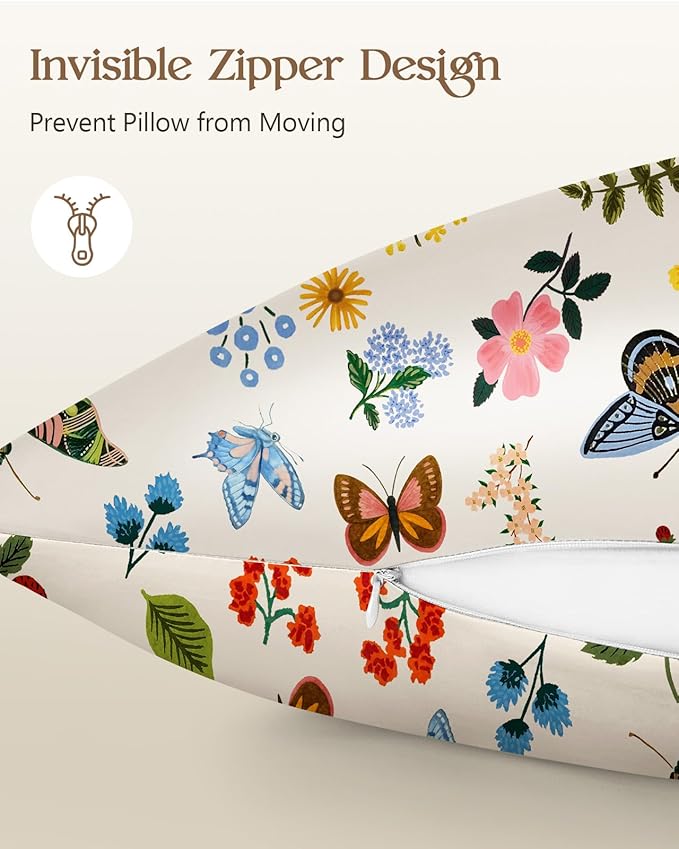 Silk Pillowcase 2 Pack - Cute Pillow Cases 20" x 26" Standard Size Set of 2 for Hair and Skin Smooth Soft Breathable with Hidden Zipper Cooling Pillow Covers for Sleeping, Butterfly Leaf