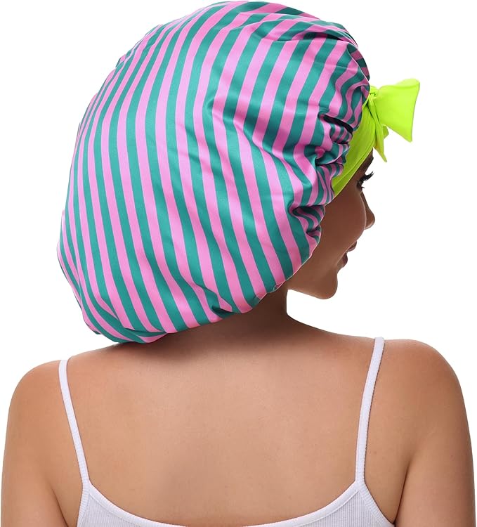Double Layer Silk Bonnet with Tie Satin Lined Sleep Cap Hair Cover for Women's Curly Natural Hair
