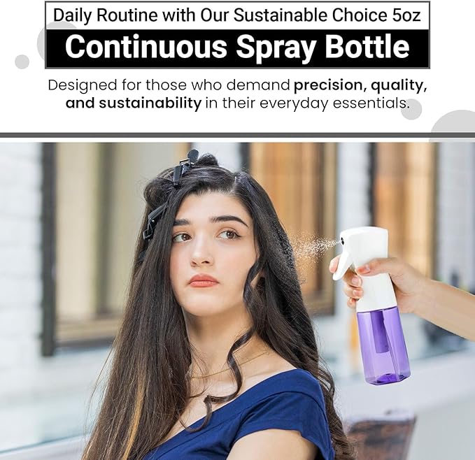 Continuous Mist Spray Bottle – Ultra Fine Mist for Hair Styling, Salon Use, and Versatile Applications – 5 oz Octagon Shape Empty Bottle – Variety Pack of 4