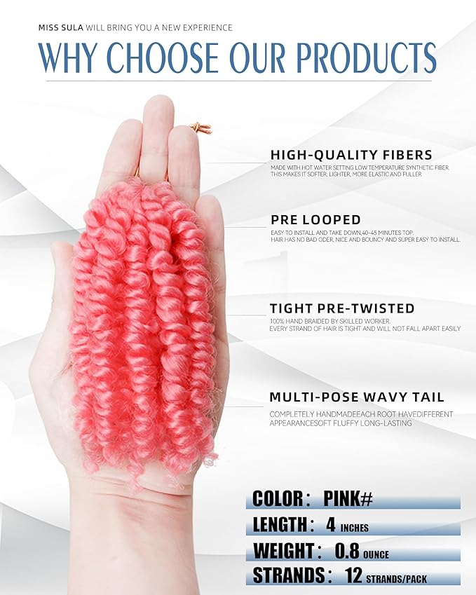 Short Passion Twist Crochet Hair for Black Women and Kids,Pre-Twisted Pre Looped Passion Twist Hair,4 Inch 8 Packs Short Bob Spring Twist Bohemian Braids,Curly Crochet Hair Extensions(4"-8P,Pink)