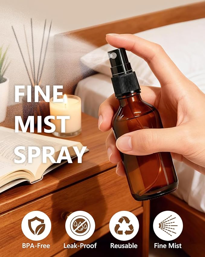 KEYWING 36 Pack Small Amber Glass Spray Bottles for Essential Oils, 2oz Empty Fine Mist Mini Spray Bottles, Refillable Containers for Hair, Travel, Plants, Cleaning, Skin Care
