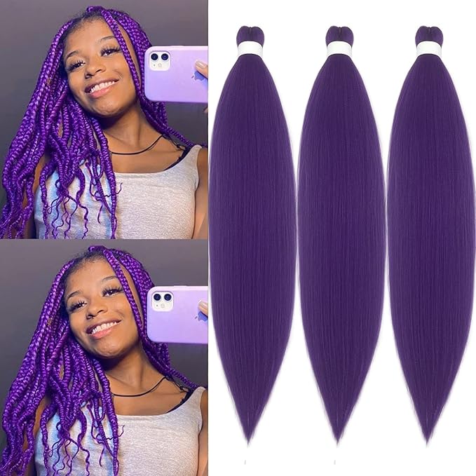 Purple Braiding Hair Pre Stretched Synthetic Braiding Hair Extensions for Braiding Box Braids Crochet Knotless Kids Micro Jumbo Pre Sectioned Braiding Hair Color 26 inch 3 pack