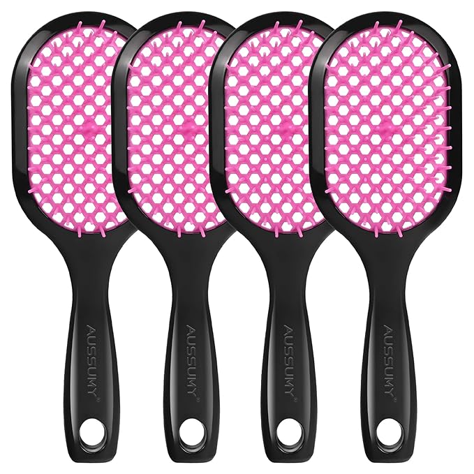 4 Pack Vented Detangling Hair Brush - Detangler Hairbrush with Soft Bristles for Effortless Tangle Free - Ideal for Wet Dry or Curly Damaged Hair for Women Men Kids