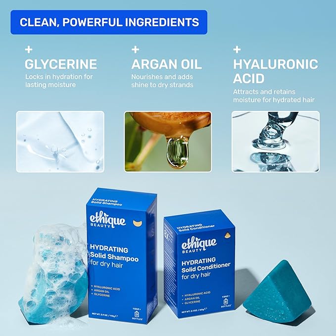 Ethique Hydrating Conditioner Bar for dry hair with Hyluronic Acid - Plastic-Free, Cruelty-Free, Vegan, 2.12 oz