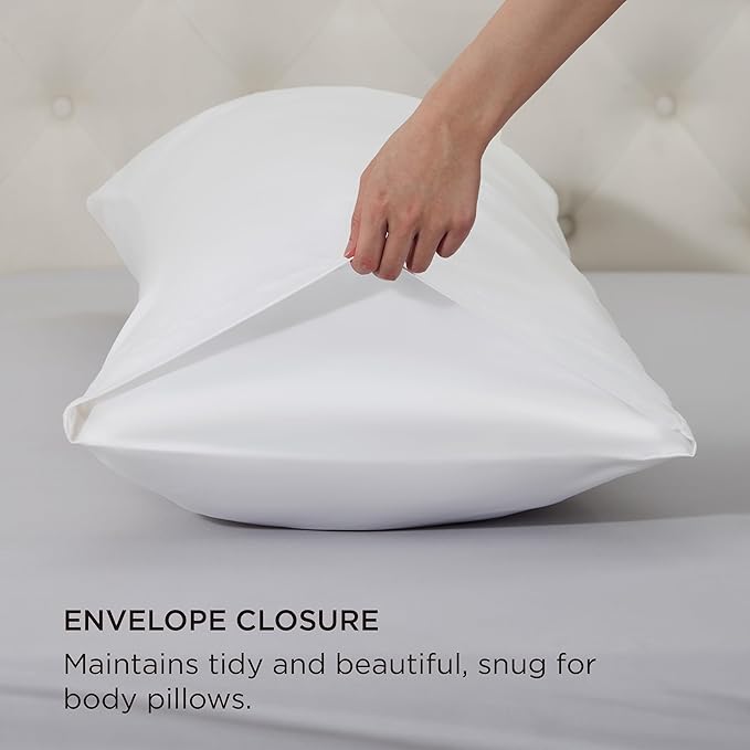 Bedsure Satin Body Pillow Pillowcase - Similar to Silk White Body Pillow Cover Case with Envelope Closure,Cooling and Silky Long Pillowcase for Hair and Skin,20x54 Inches