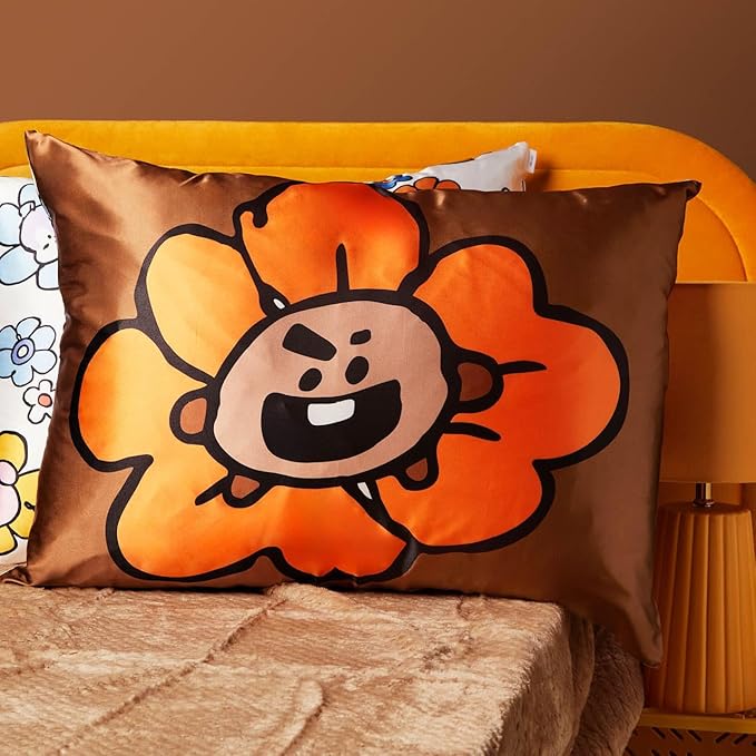 Kitsch x BT21 Satin Pillowcase with Zipper – Better Than Silk Pillowcase, Shooky Character & Funky Floral Print – Soft Cooling Toddler Bed Time Pillow Case for Hair & Skin – Queen/Standard 19x26