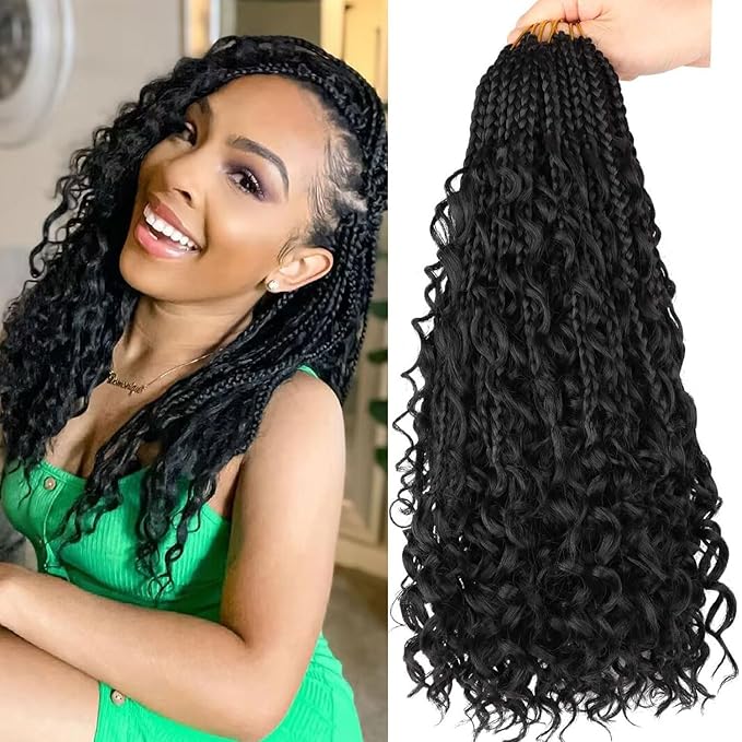 16 inch Goddess Box Braids Crochet Hair for Black Women 8 Packs Crochet Box Braids Pre-looped Boho Box Braids Crochet Braids Synthetic Braiding Hair Extension 1B