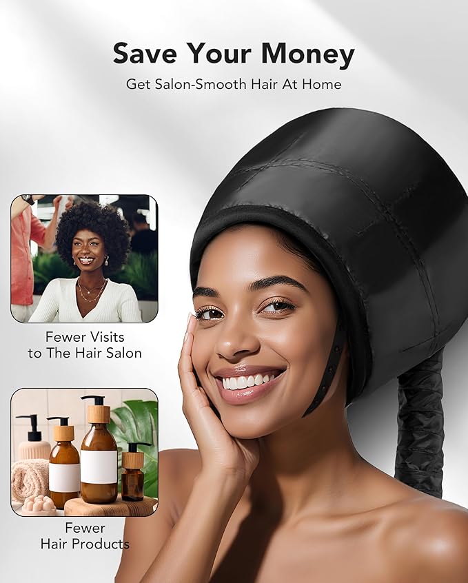 Hooded Hair Dryer for Deep Conditioning - Headband Integrated Hair Bonnet Diffuser Cap Speeds Up Drying Time Adjustable Hair Dryer Caps Safety at Home Fast Drying Portable