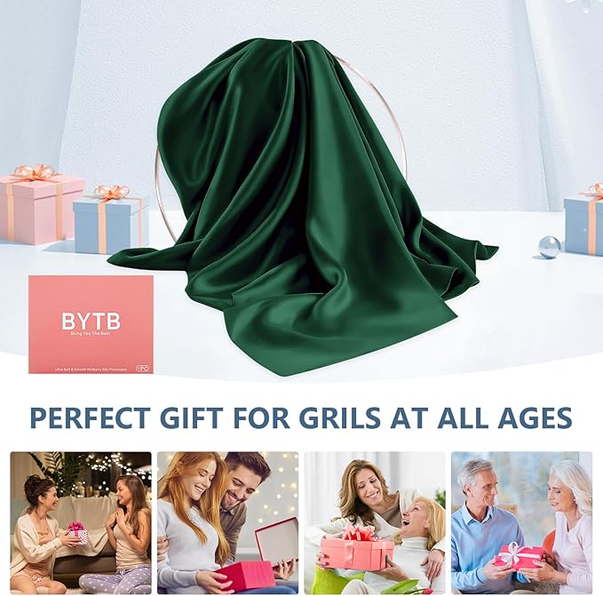 Silk Pillow Cases Queen Size 100% Mulberry Silk Pillowcase for Hair and Skin 22 Momme Both Side Grade 6A Silk Cooling Soft Breathable 20 x 30 Inches with Hidden Zipper 1PC, Green